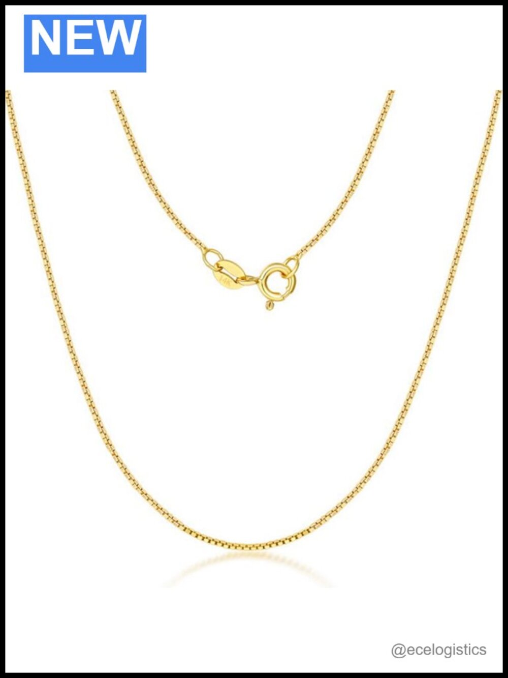 14K Solid Yellow Gold Box Chain Necklace 0.6mm 24"